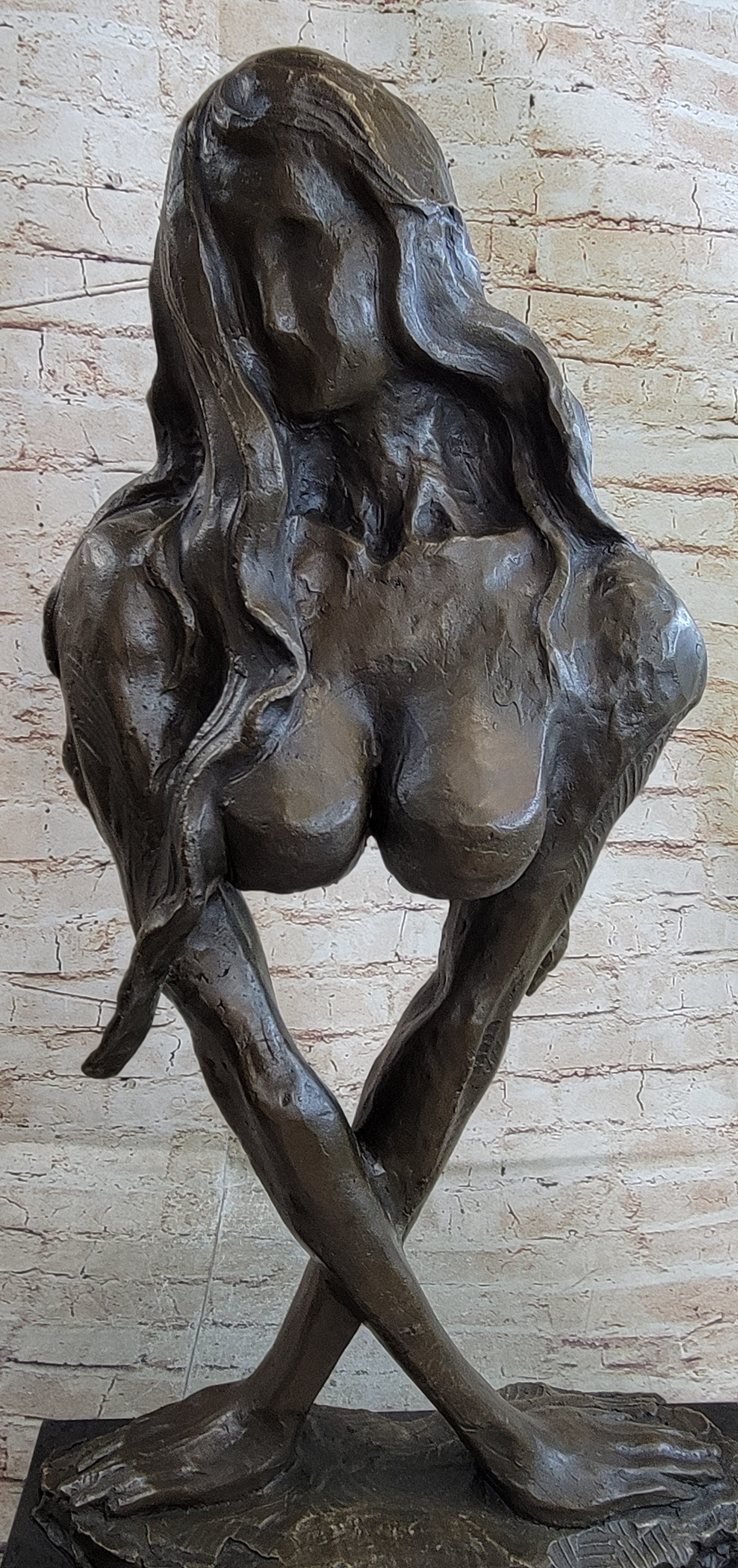 Abstract Surrealist Bronze Metal Bust of Nude Woman on Marble Base Signed Original Mario Nick