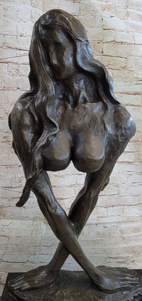 Abstract Surrealist Bronze Metal Bust of Nude Woman on Marble Base Signed Original Mario Nick