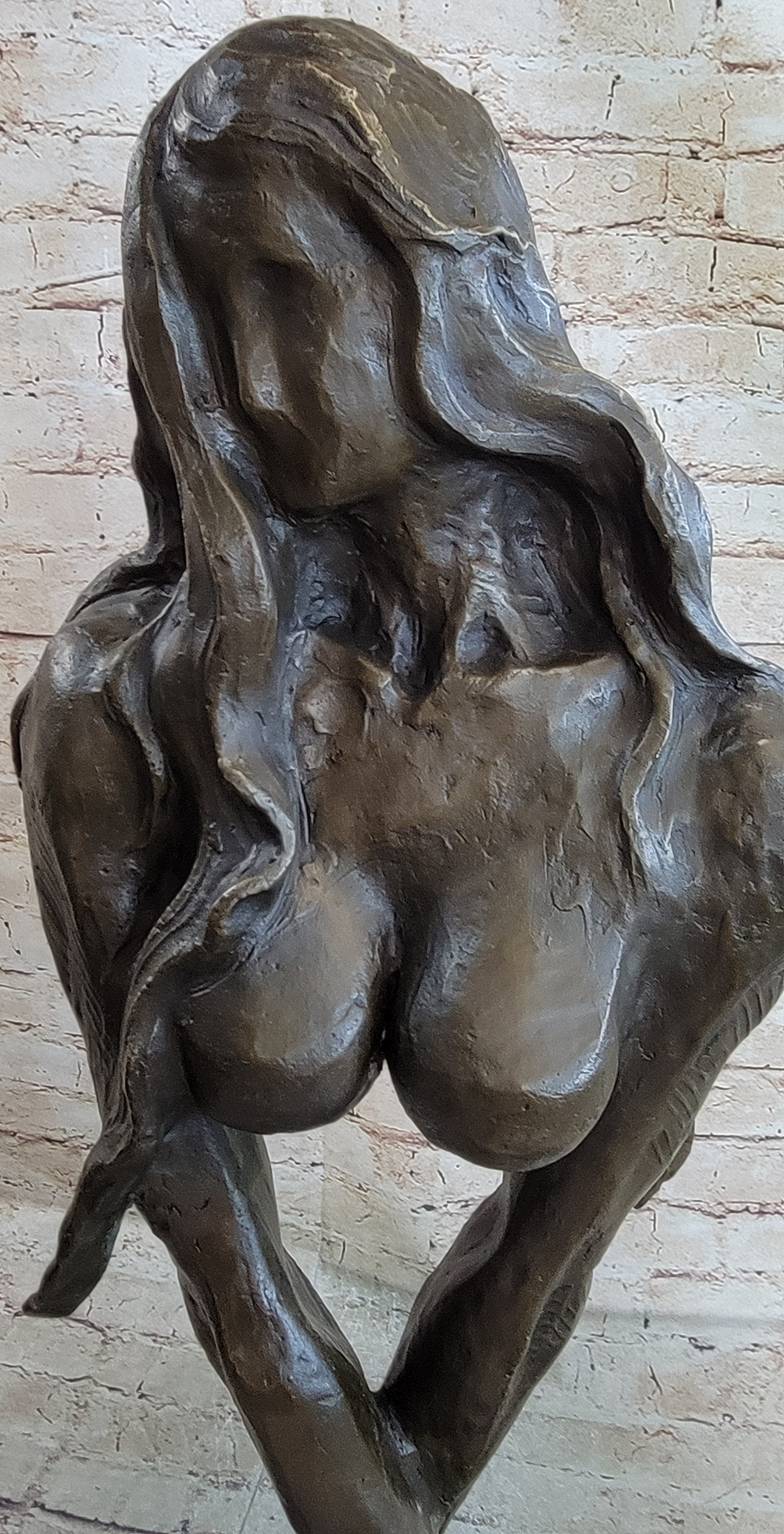 Abstract Surrealist Bronze Metal Bust of Nude Woman on Marble Base Signed Original Mario Nick