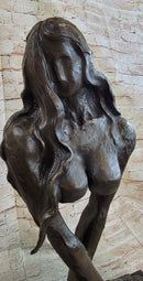 Abstract Surrealist Bronze Metal Bust of Nude Woman on Marble Base Signed Original Mario Nick