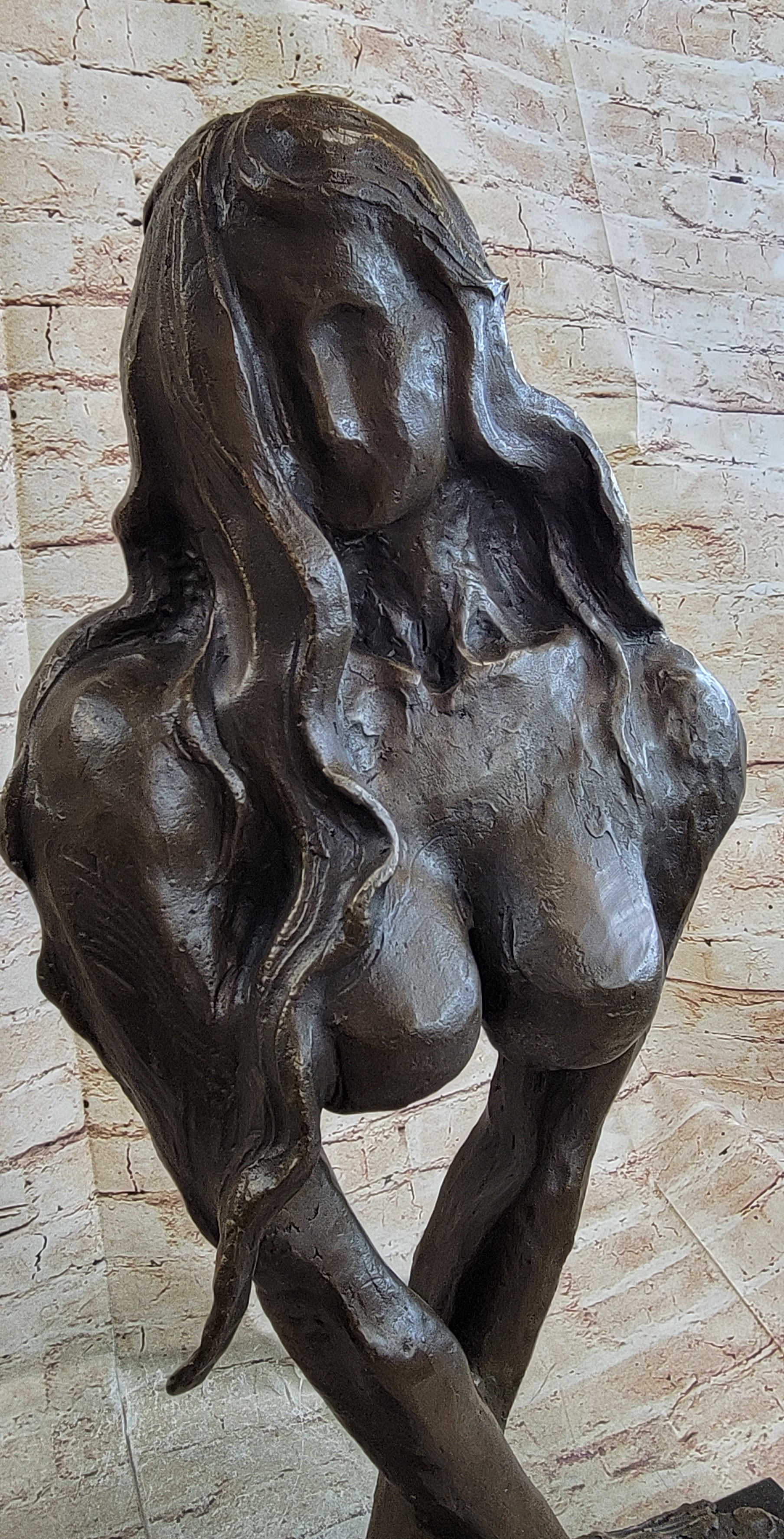 Abstract Surrealist Bronze Metal Bust of Nude Woman on Marble Base Signed Original Mario Nick