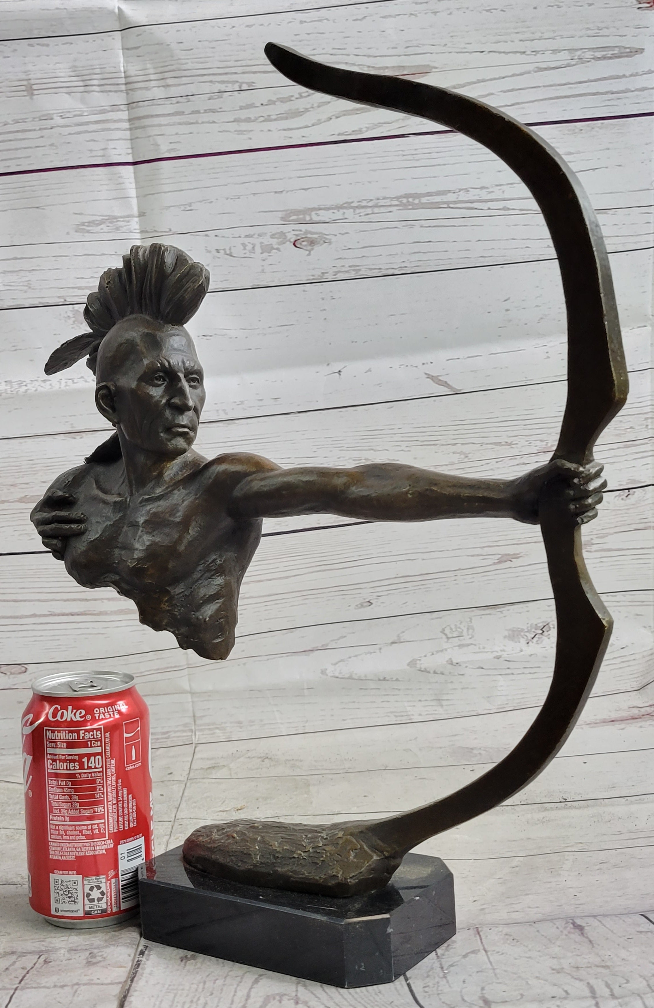 Native American Mohawk Archer Bow Bronze Sculpture 17"