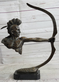 Native American Mohawk Archer Bow Bronze Sculpture 17"