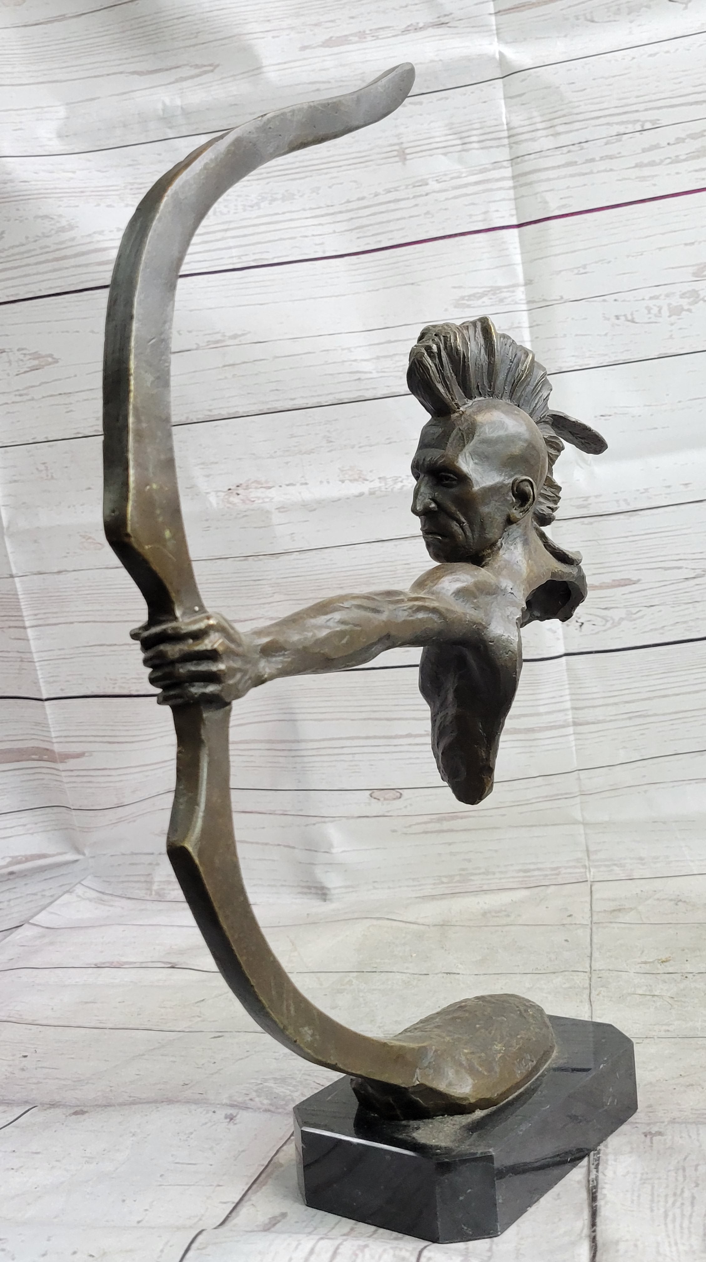 Native American Mohawk Archer Bow Bronze Sculpture 17"