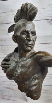 Native American Mohawk Archer Bow Bronze Sculpture 17"