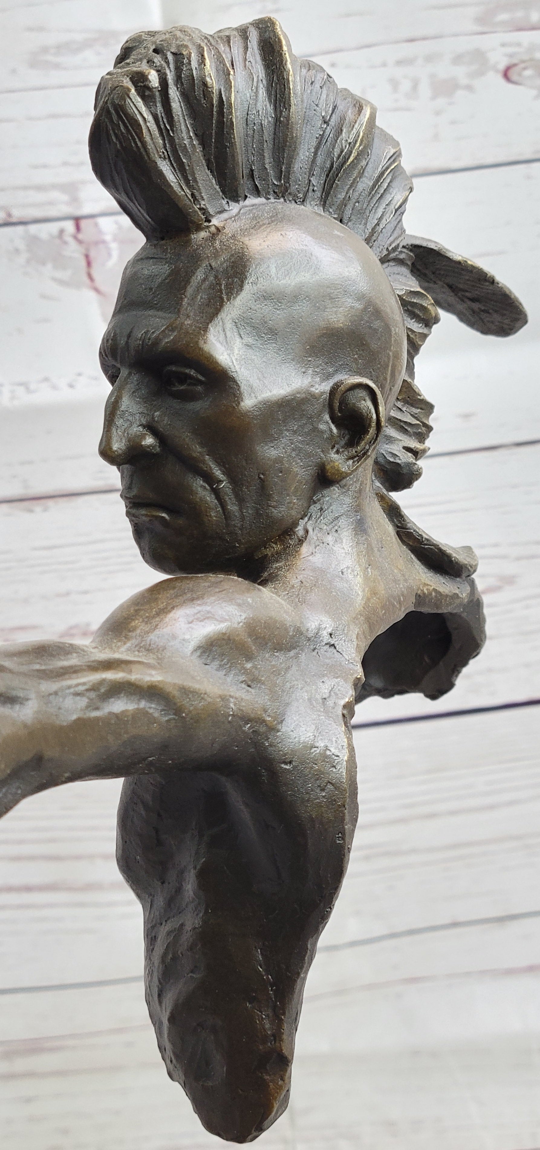 Native American Mohawk Archer Bow Bronze Sculpture 17"