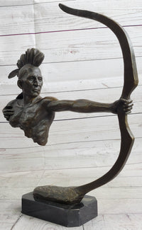 Native American Mohawk Archer Bow Bronze Sculpture 17"