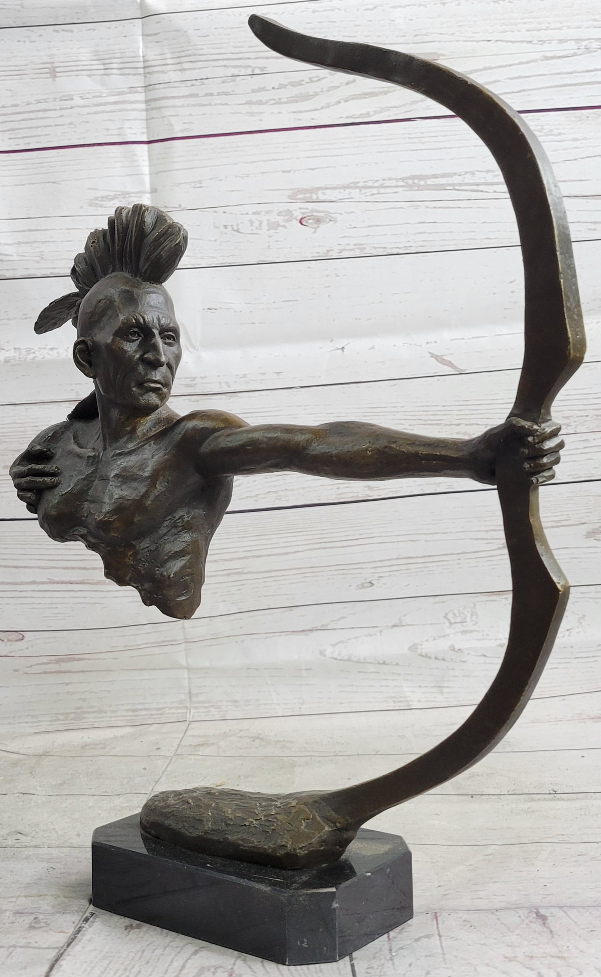 Native American Mohawk Archer Bow Bronze Sculpture 17"