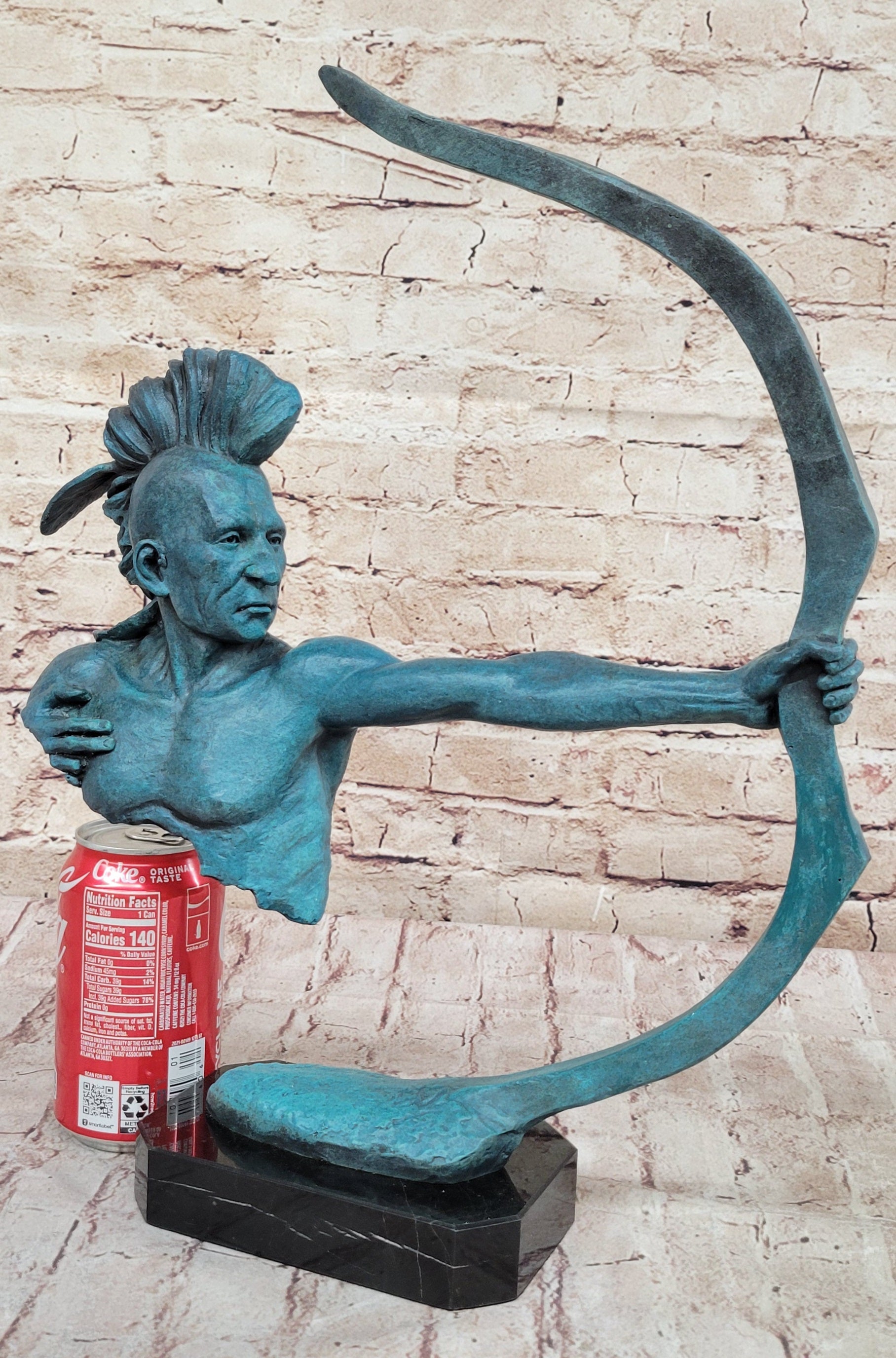 Mohawk Archer Pulling Bow Bronze Sculpture by Mario Nick