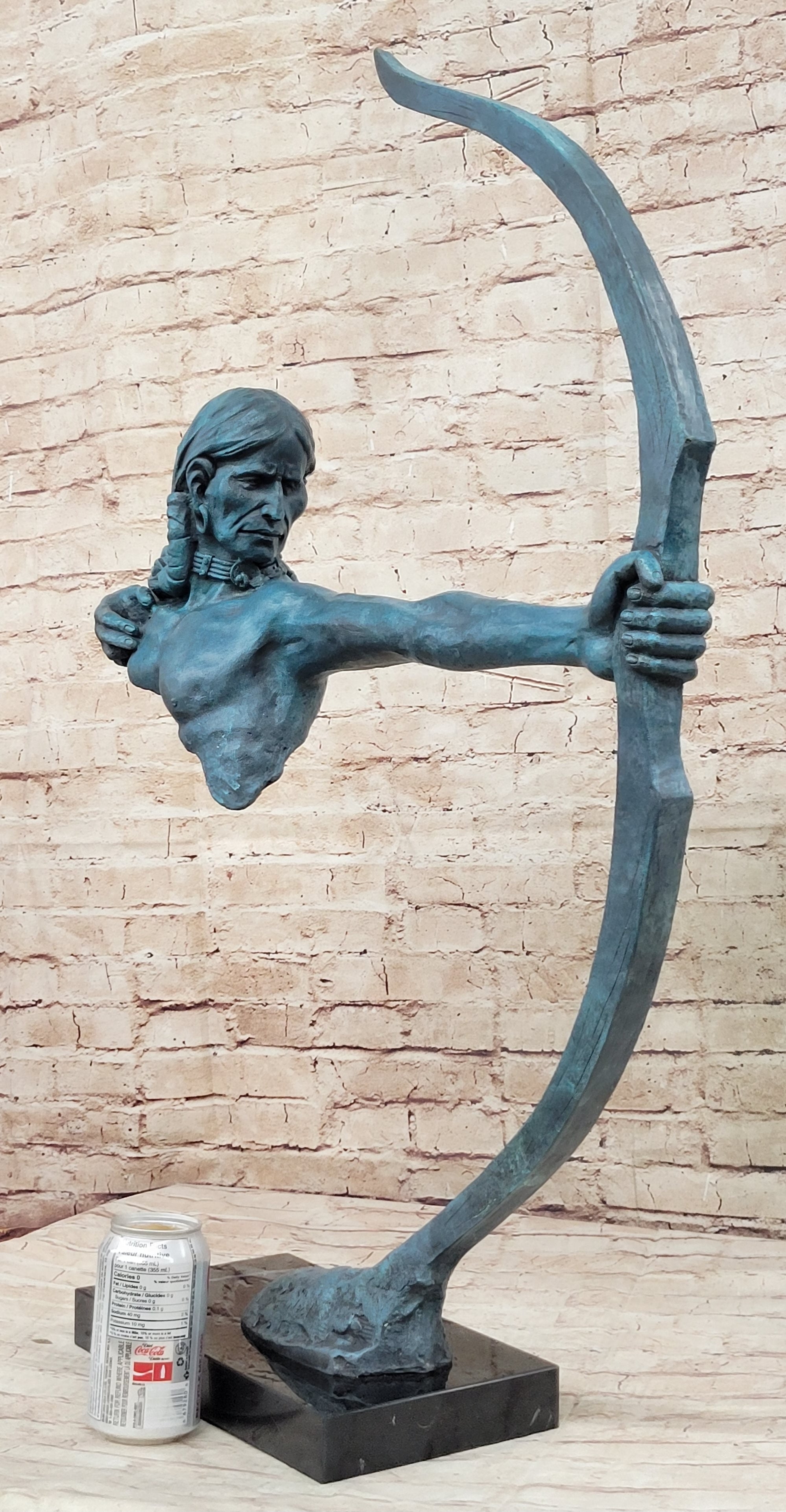 Native American Indian Bow Archer Bronze Sculpture 33" x 23"
