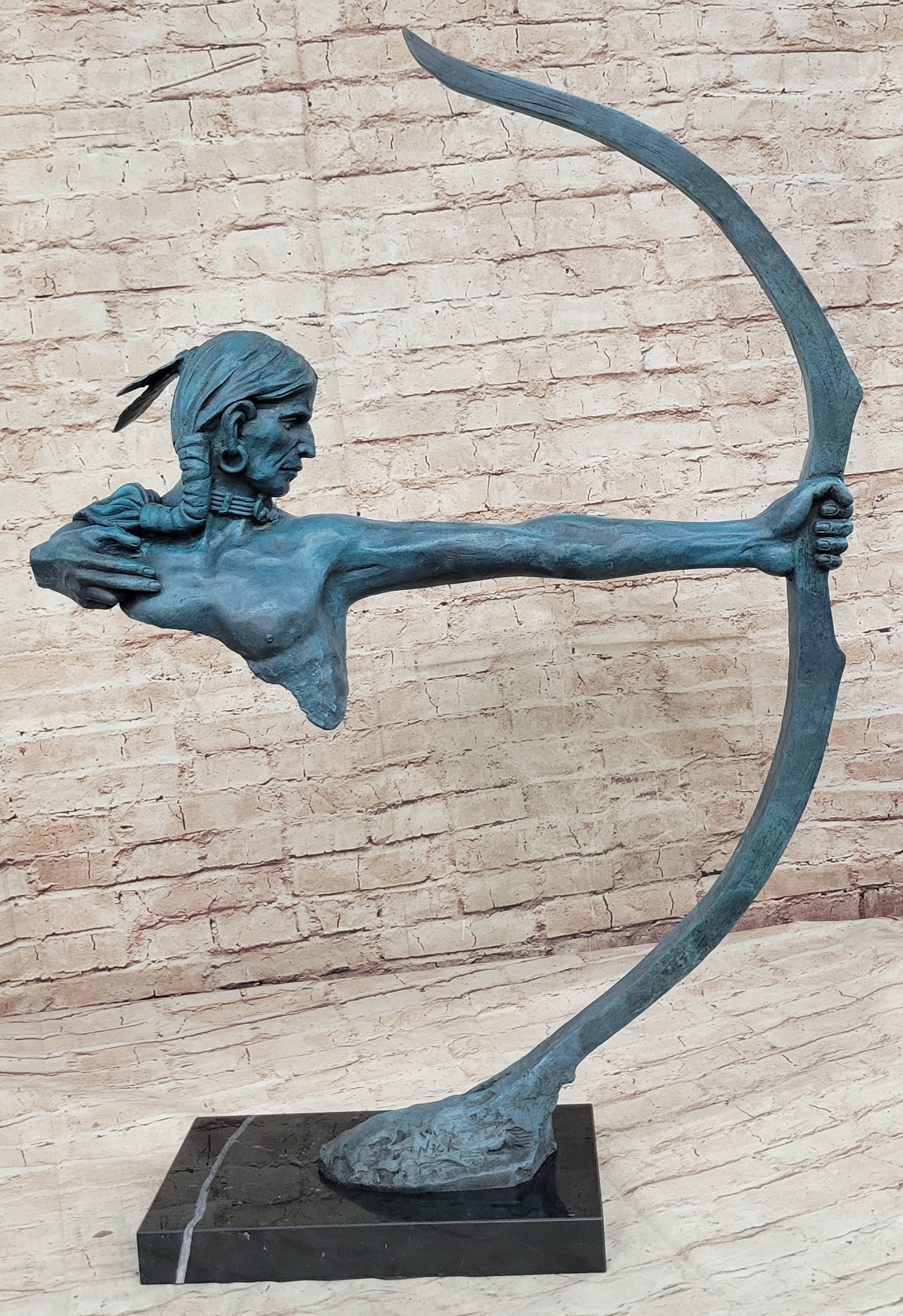 Native American Indian Bow Archer Bronze Sculpture 33" x 23"