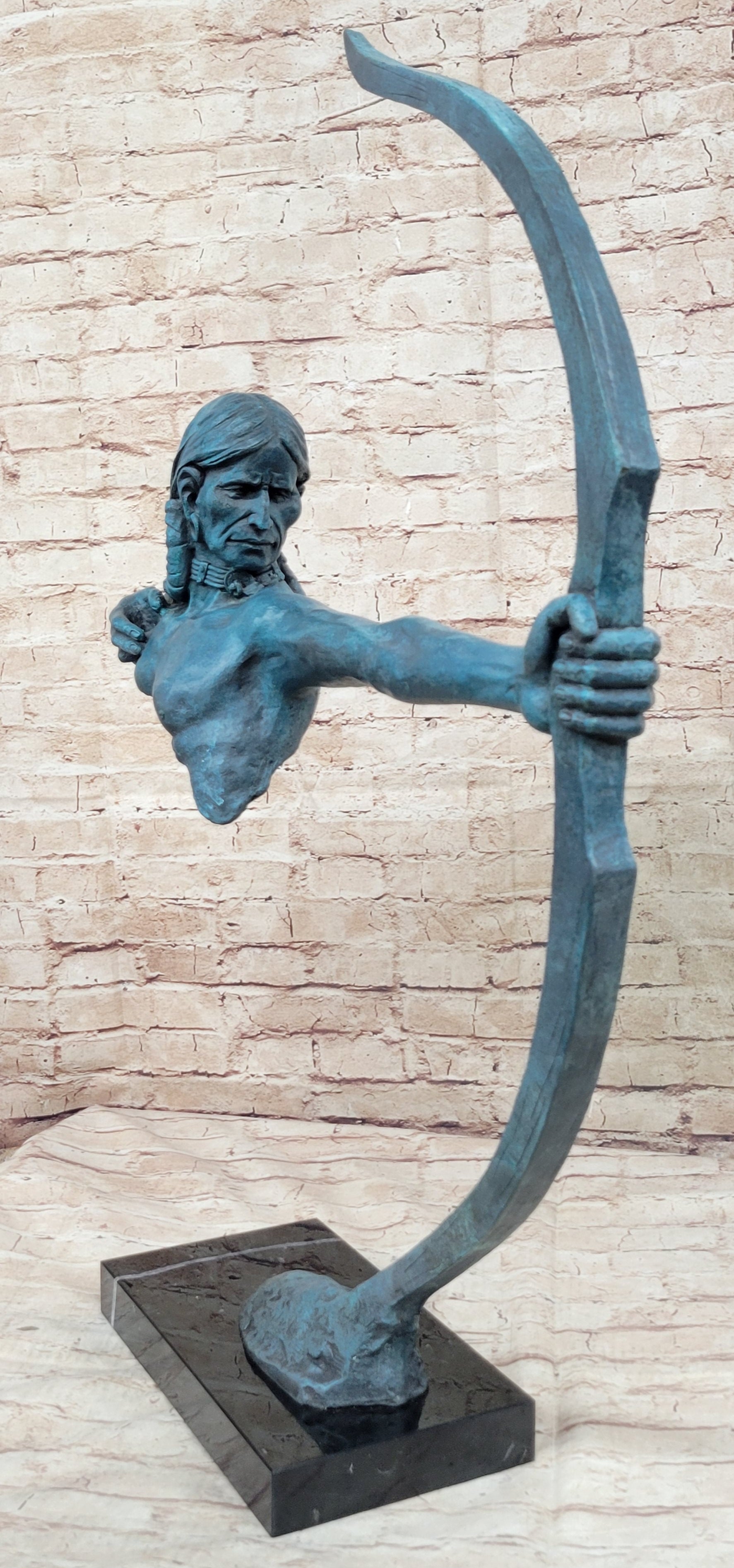 Native American Indian Bow Archer Bronze Sculpture 33" x 23"