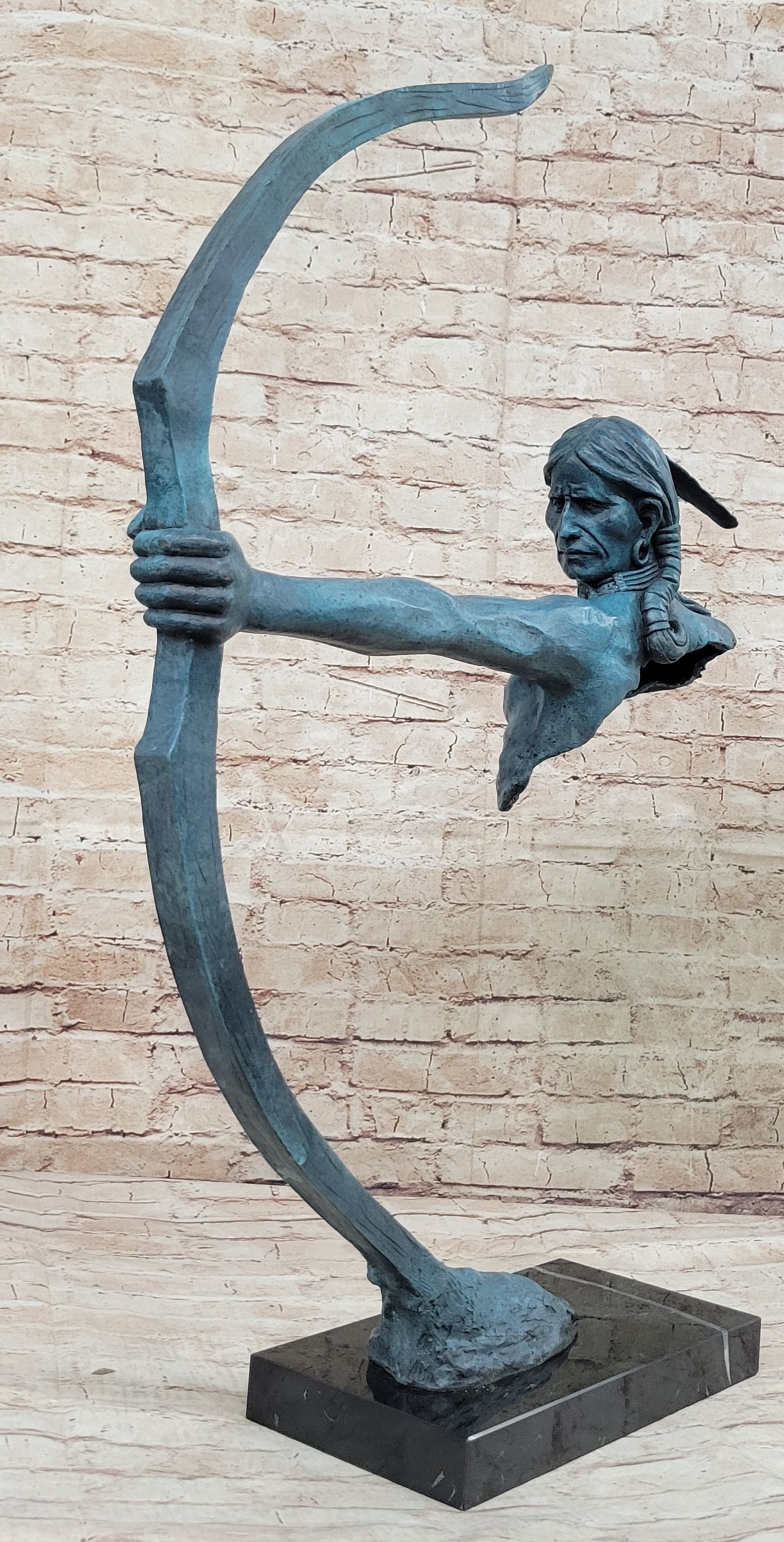 Native American Indian Bow Archer Bronze Sculpture 33" x 23"