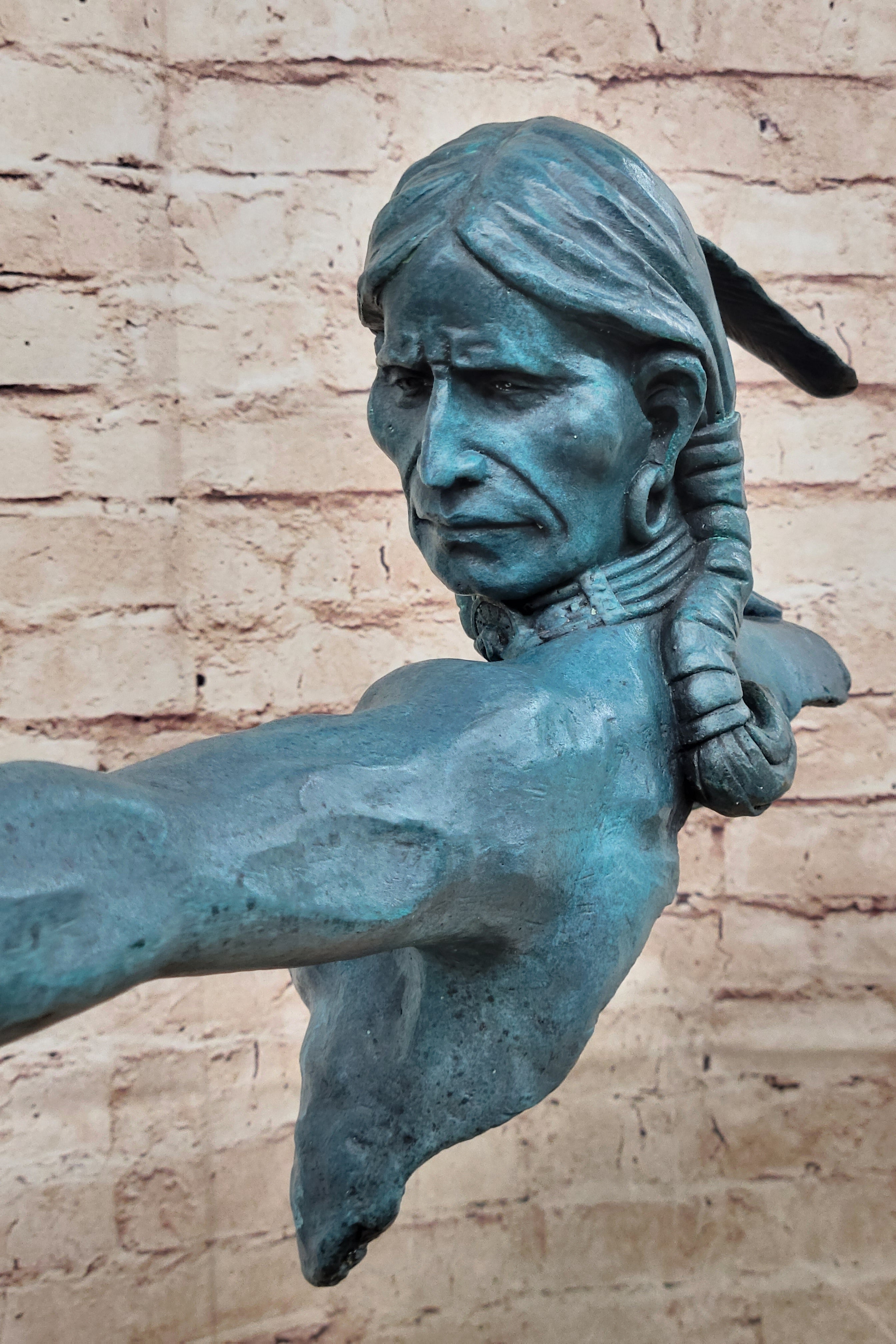Native American Indian Bow Archer Bronze Sculpture 33" x 23"