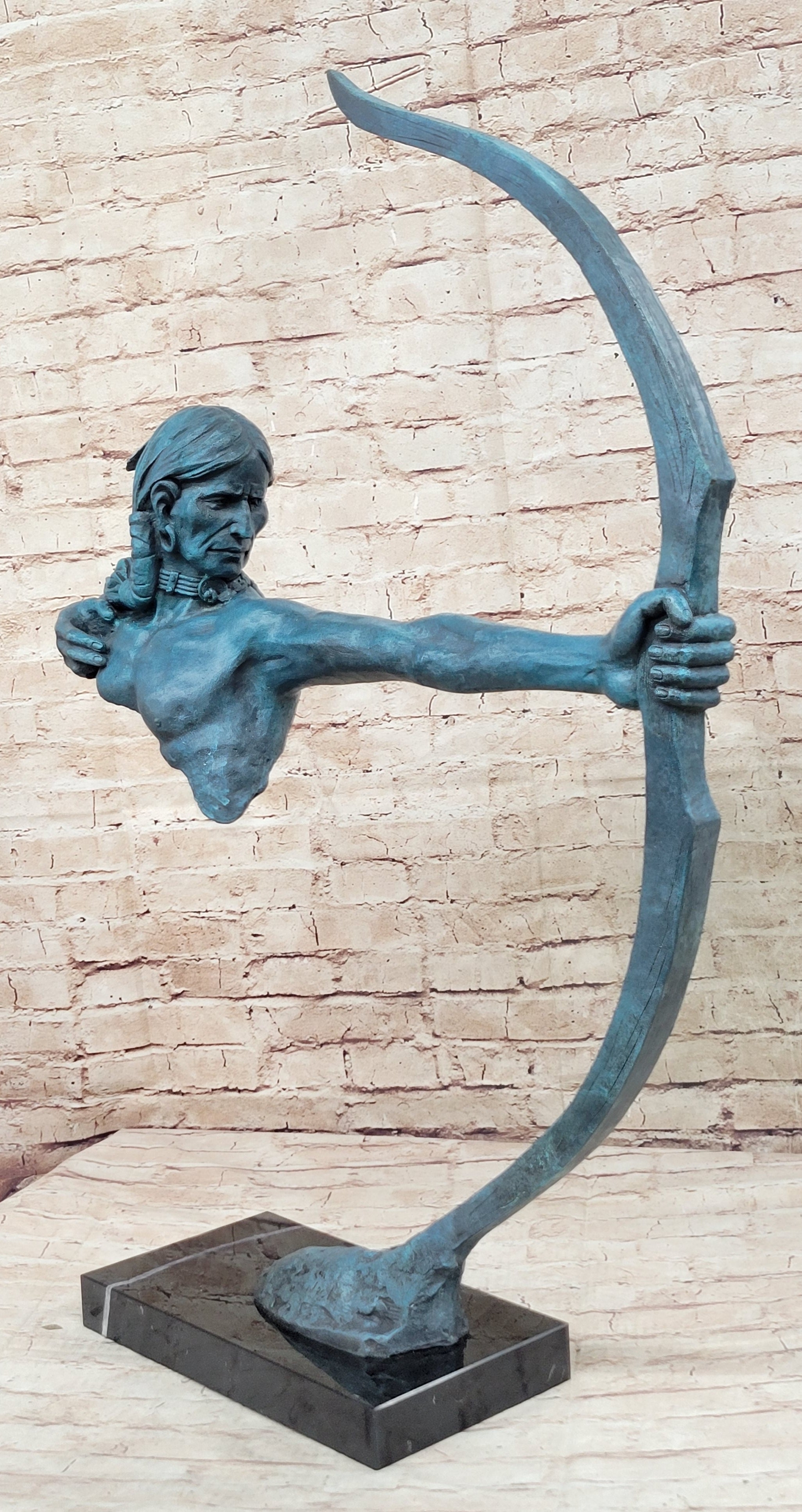 Native American Indian Bow Archer Bronze Sculpture 33" x 23"