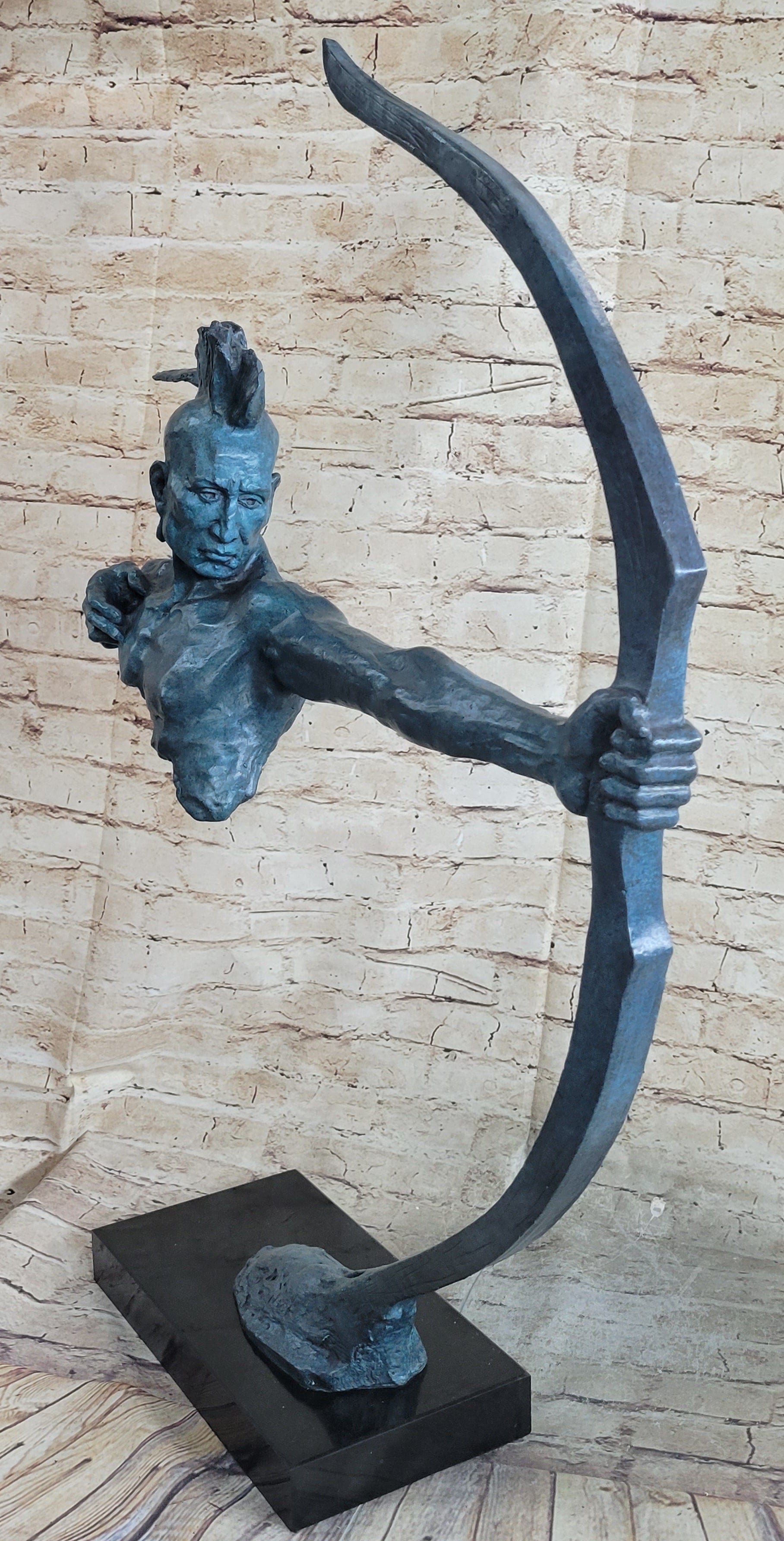 Patina Indian Male Warrior 100% Solid Bronze Sculpture