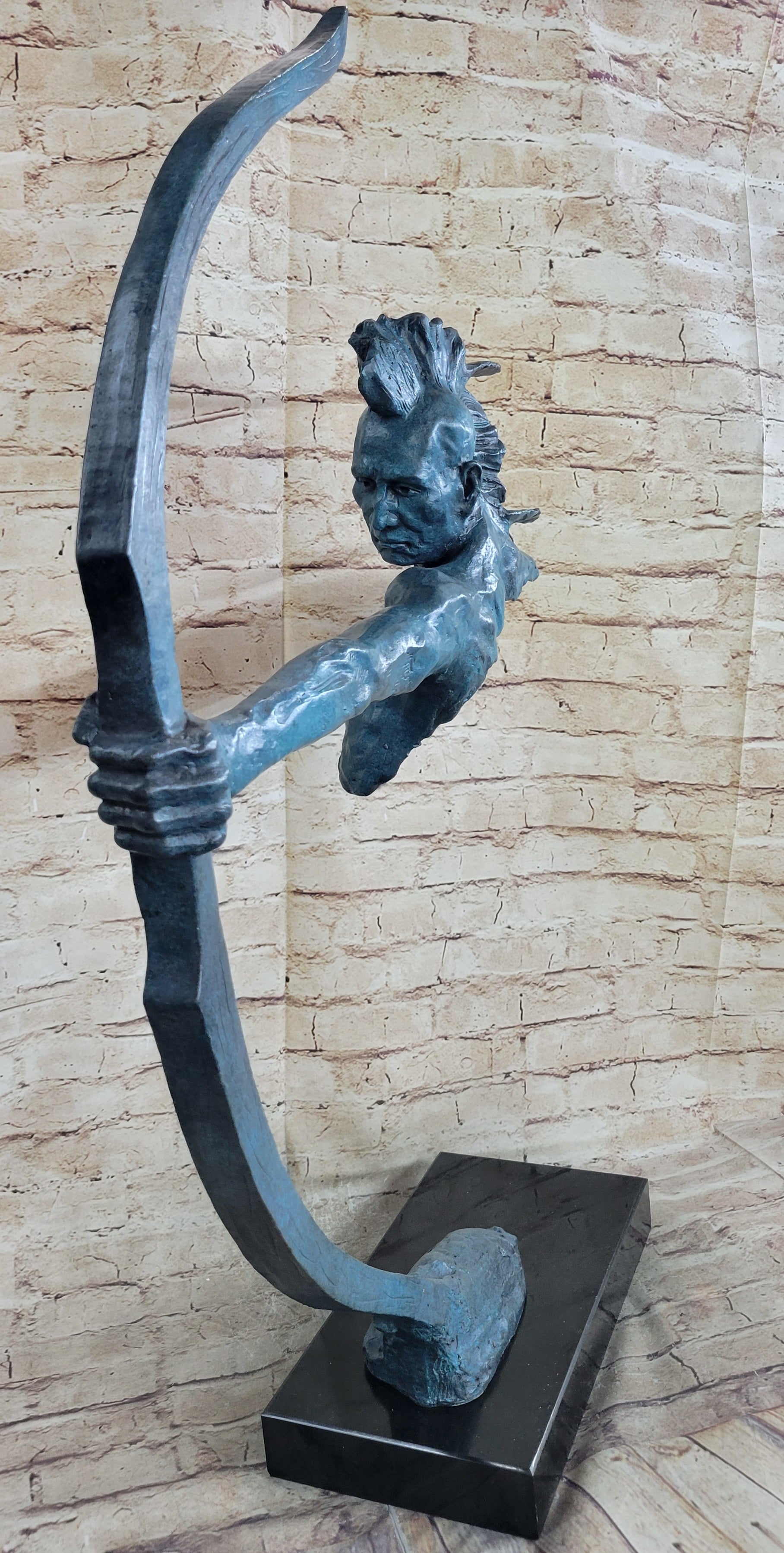 Patina Indian Male Warrior 100% Solid Bronze Sculpture