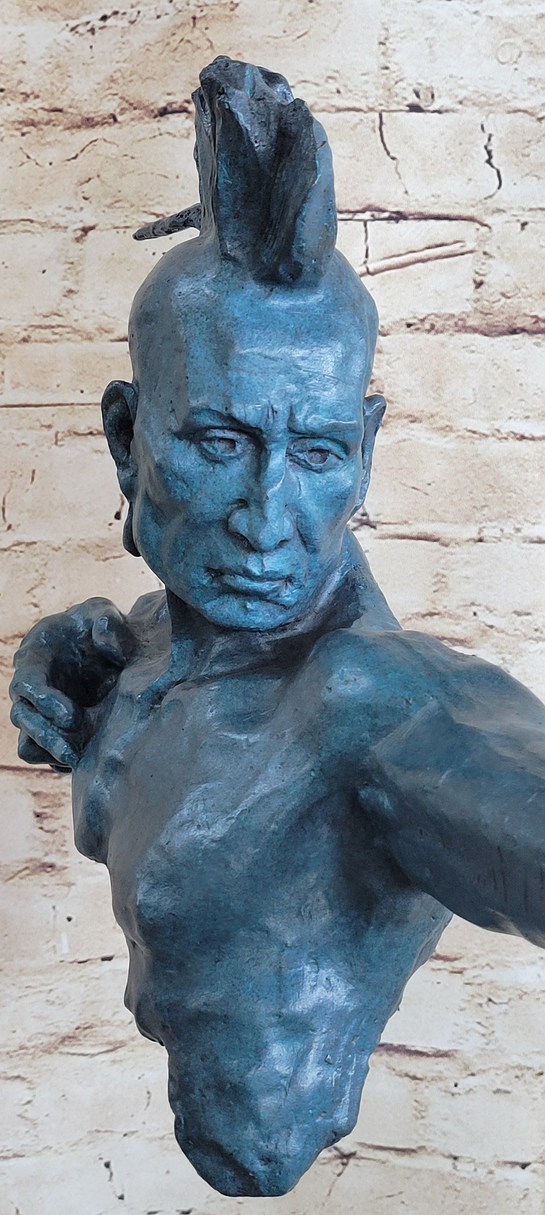 Patina Indian Male Warrior 100% Solid Bronze Sculpture
