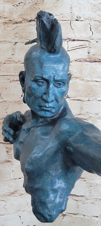 Patina Indian Male Warrior 100% Solid Bronze Sculpture