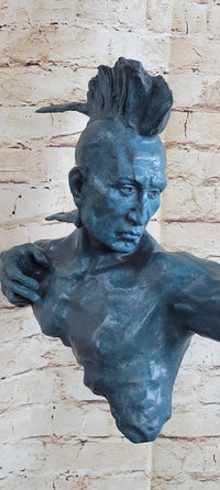 Patina Indian Male Warrior 100% Solid Bronze Sculpture