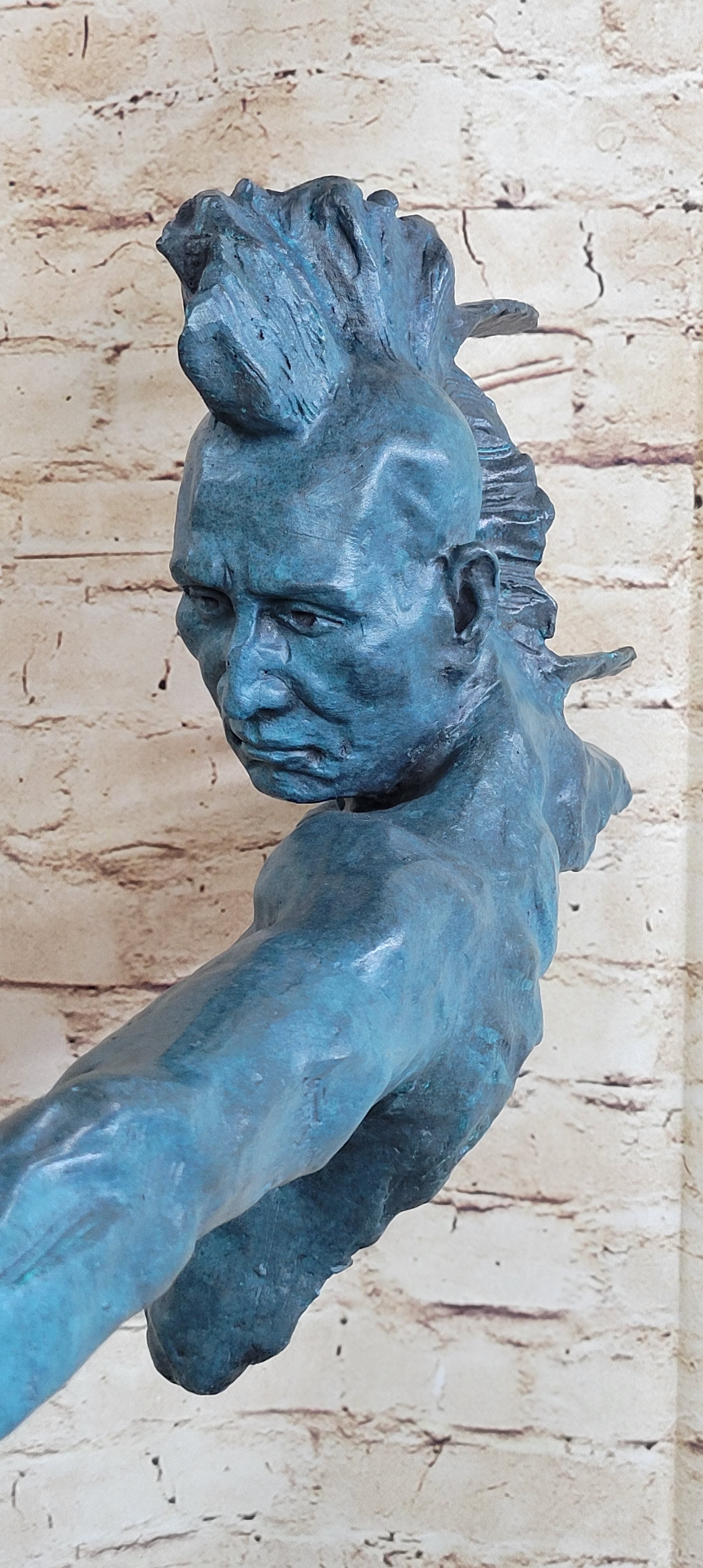 Patina Indian Male Warrior 100% Solid Bronze Sculpture