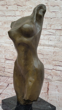 Abstract Female Torso Bronze Sculpture on Marble Base - Modern Nude Figure Art Decor
