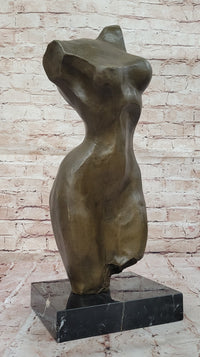 Abstract Female Torso Bronze Sculpture on Marble Base - Modern Nude Figure Art Decor