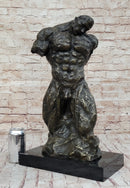 Muscular Nude Male Figure Abstract Surreal Bronze Sculpture Art