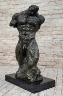 Muscular Nude Male Figure Abstract Surreal Bronze Sculpture Art