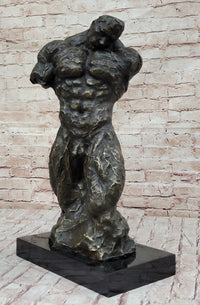 Muscular Nude Male Figure Abstract Surreal Bronze Sculpture Art