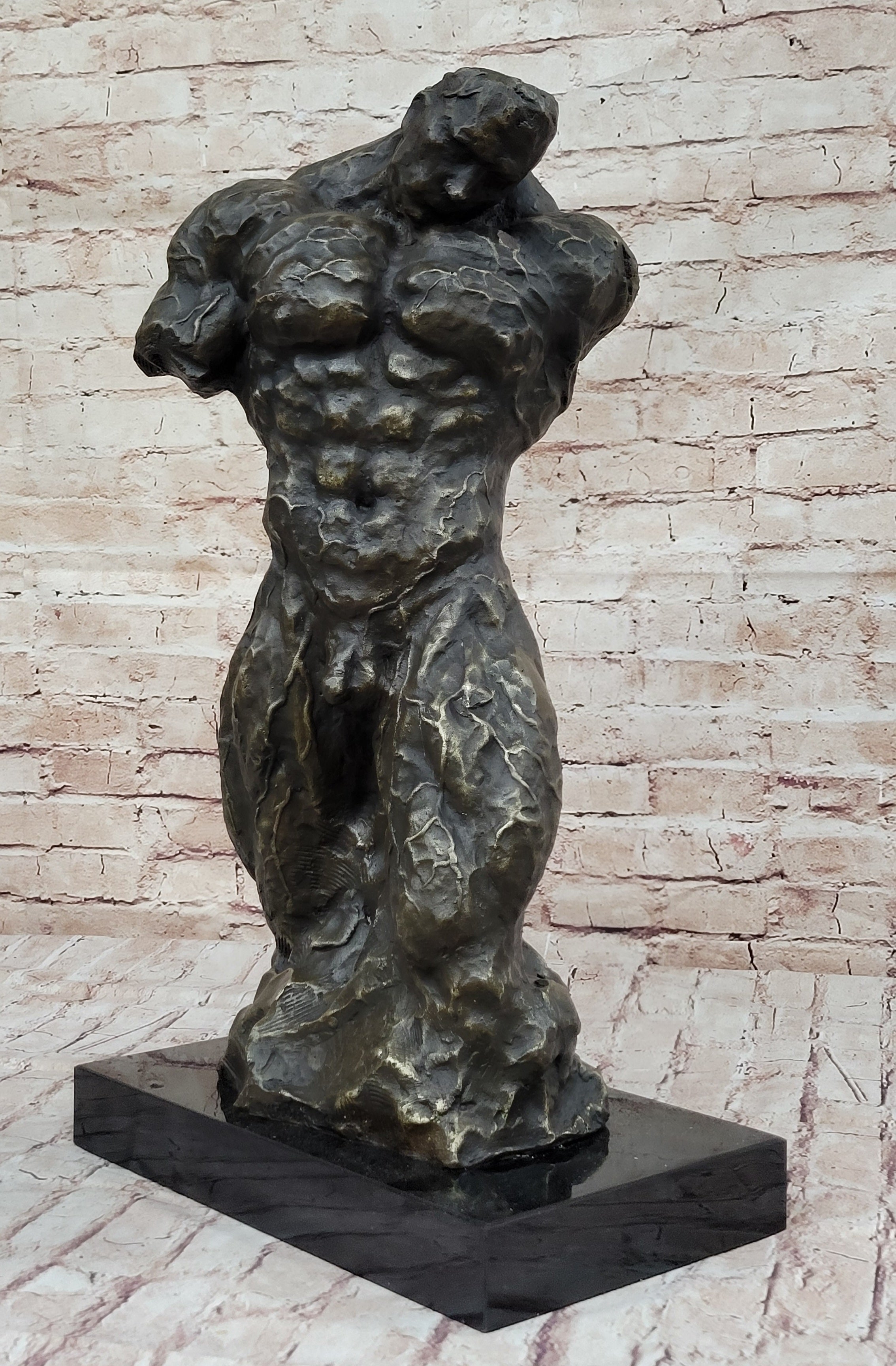 Muscular Nude Male Figure Abstract Surreal Bronze Sculpture Art