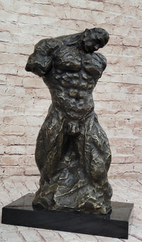 Muscular Nude Male Figure Abstract Surreal Bronze Sculpture Art