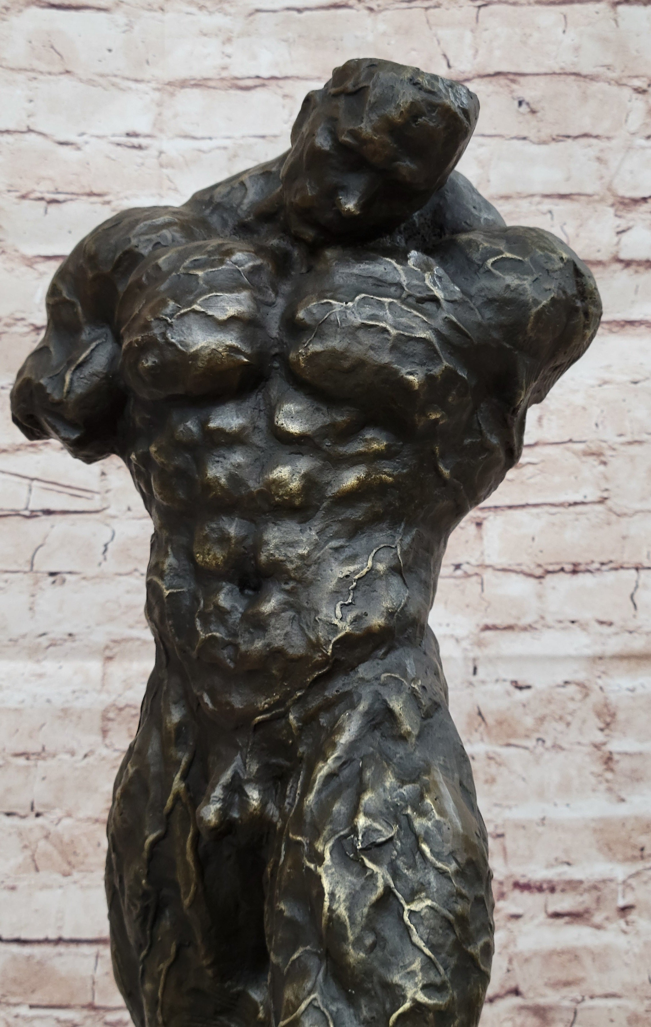 Muscular Nude Male Figure Abstract Surreal Bronze Sculpture Art