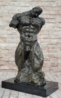 Muscular Nude Male Figure Abstract Surreal Bronze Sculpture Art