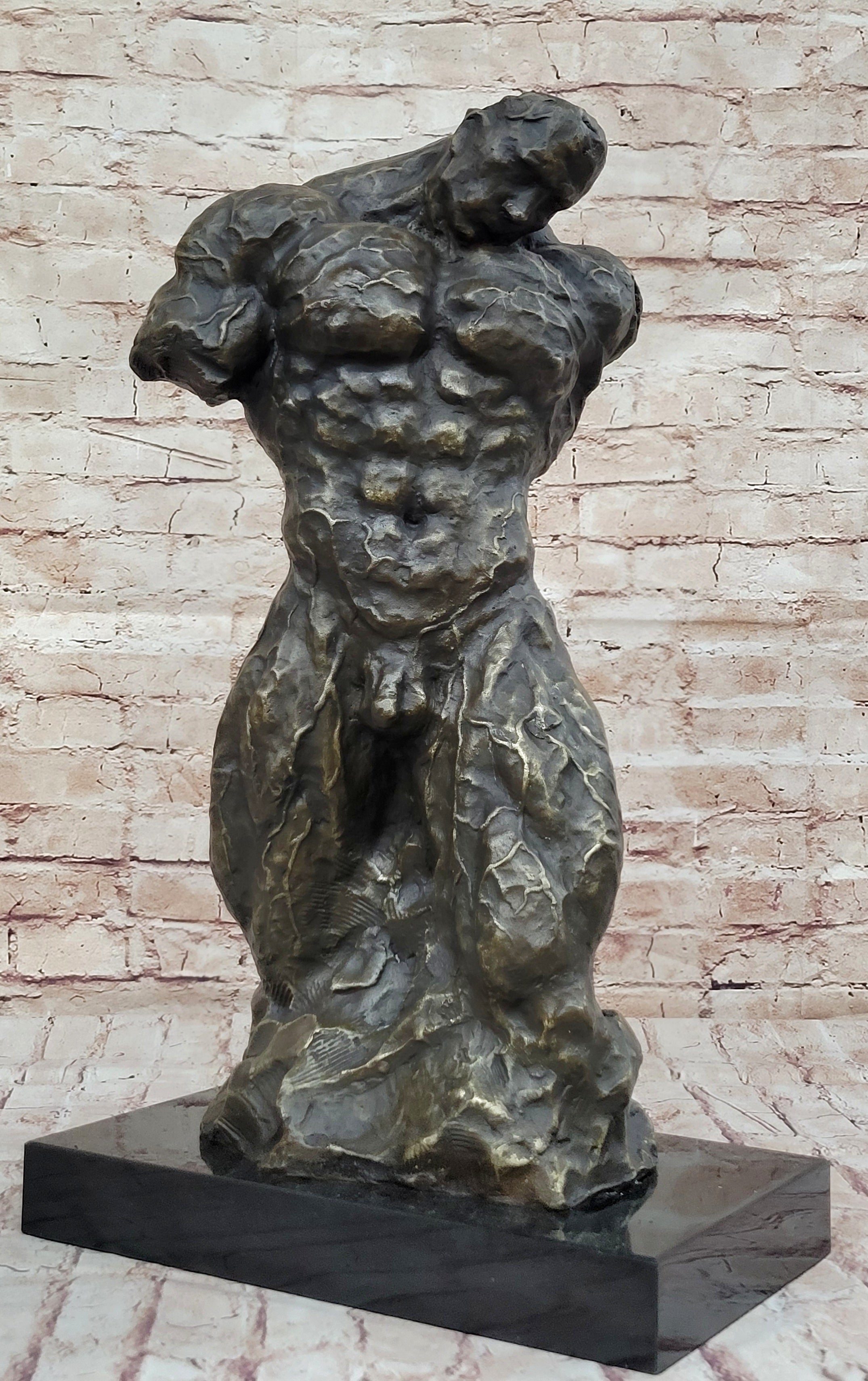 Muscular Nude Male Figure Abstract Surreal Bronze Sculpture Art