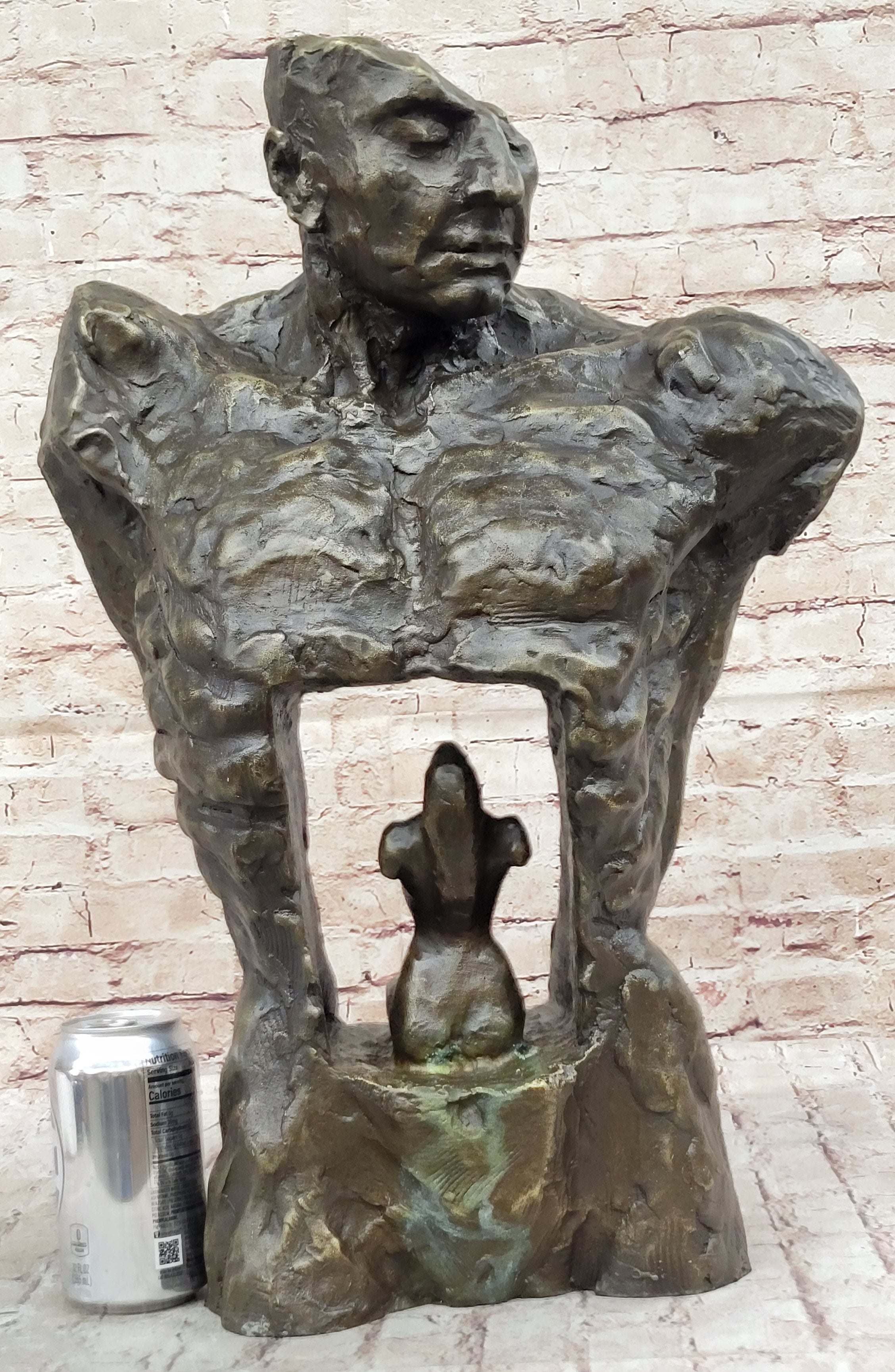 Male Torso w/ Female Figure Inside Bronze Sculpture 22" x 15"