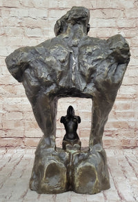 Male Torso w/ Female Figure Inside Bronze Sculpture 22" x 15"