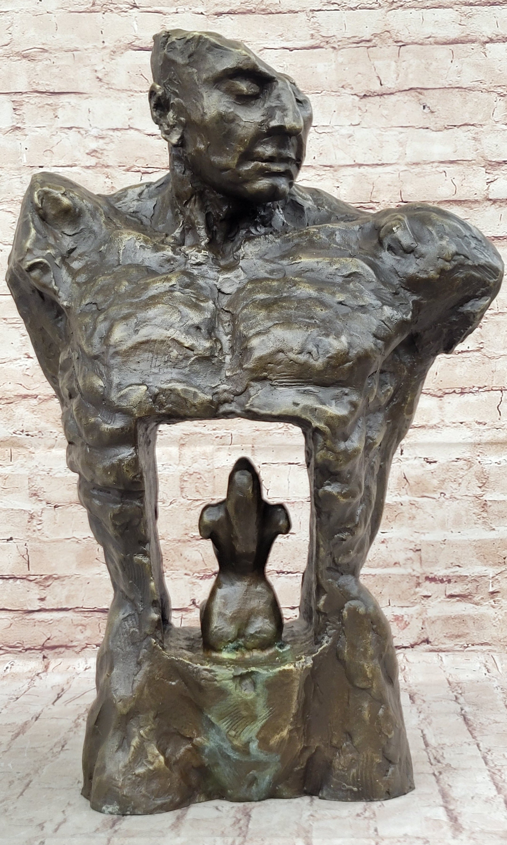 Male Torso w/ Female Figure Inside Bronze Sculpture 22" x 15"