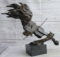 Abstract Modern Art Female Violin Player Bronze Marble Sculpture