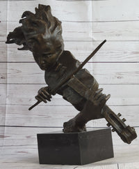 Abstract Modern Art Female Violin Player Bronze Marble Sculpture