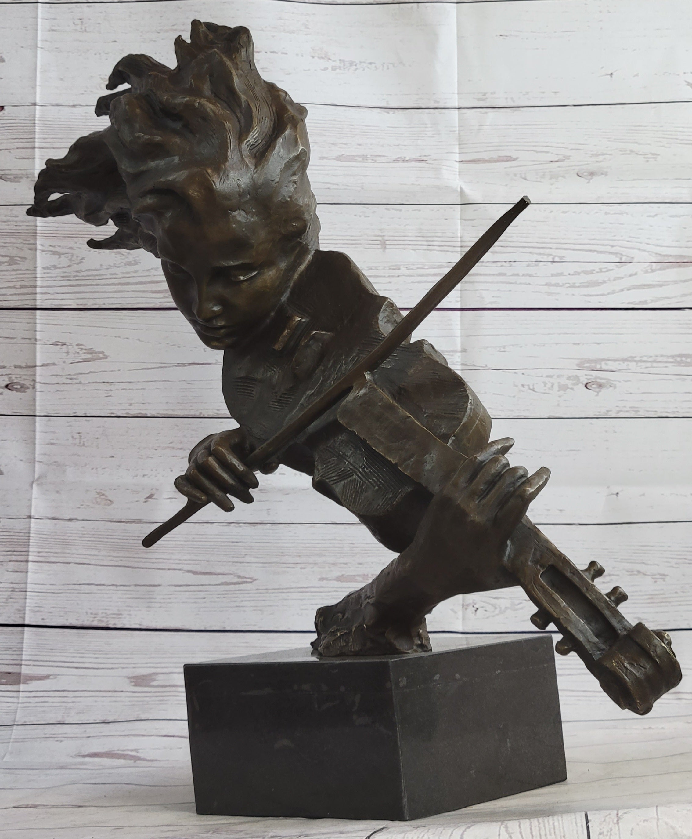Abstract Modern Art Female Violin Player Bronze Marble Sculpture