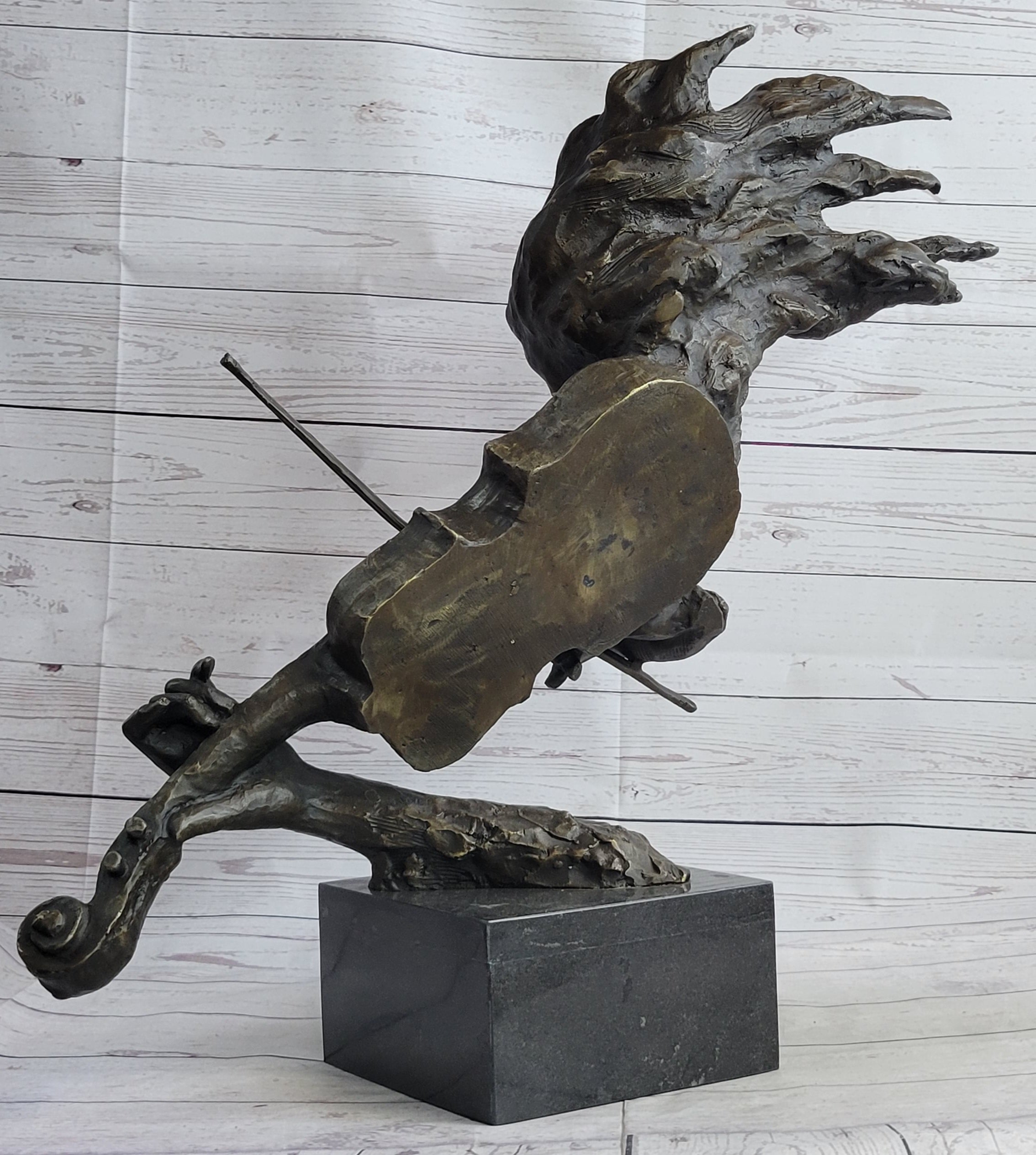 Abstract Modern Art Female Violin Player Bronze Marble Sculpture