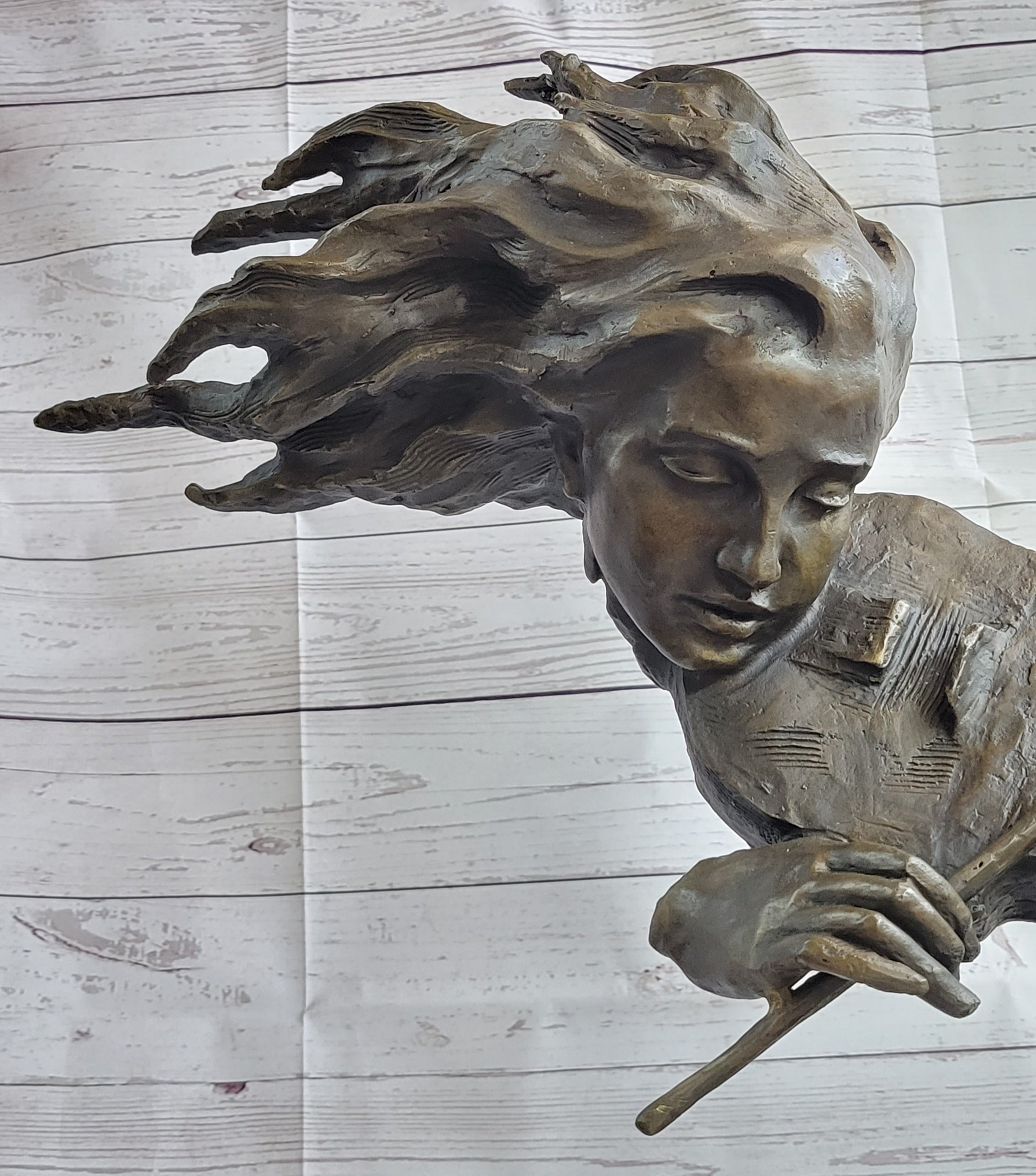 Abstract Modern Art Female Violin Player Bronze Marble Sculpture