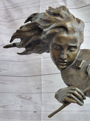 Abstract Modern Art Female Violin Player Bronze Marble Sculpture