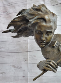 Abstract Modern Art Female Violin Player Bronze Marble Sculpture