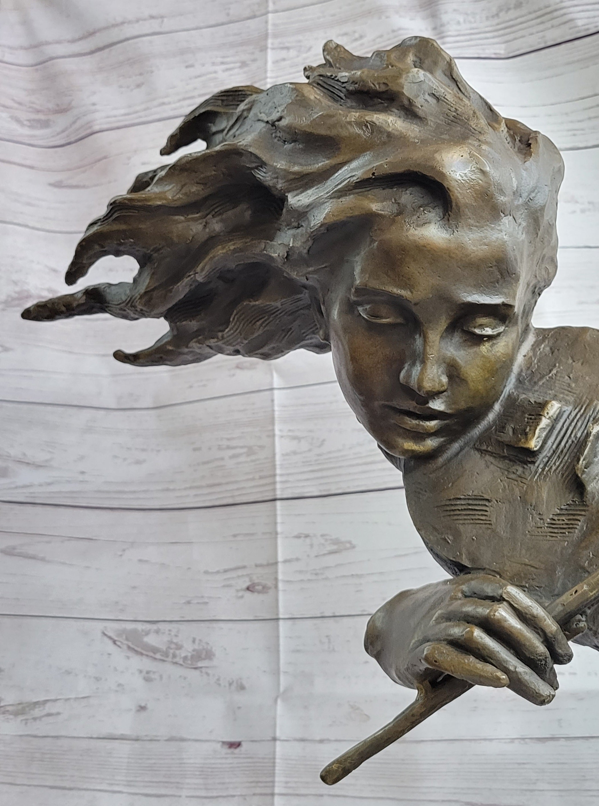 Abstract Modern Art Female Violin Player Bronze Marble Sculpture