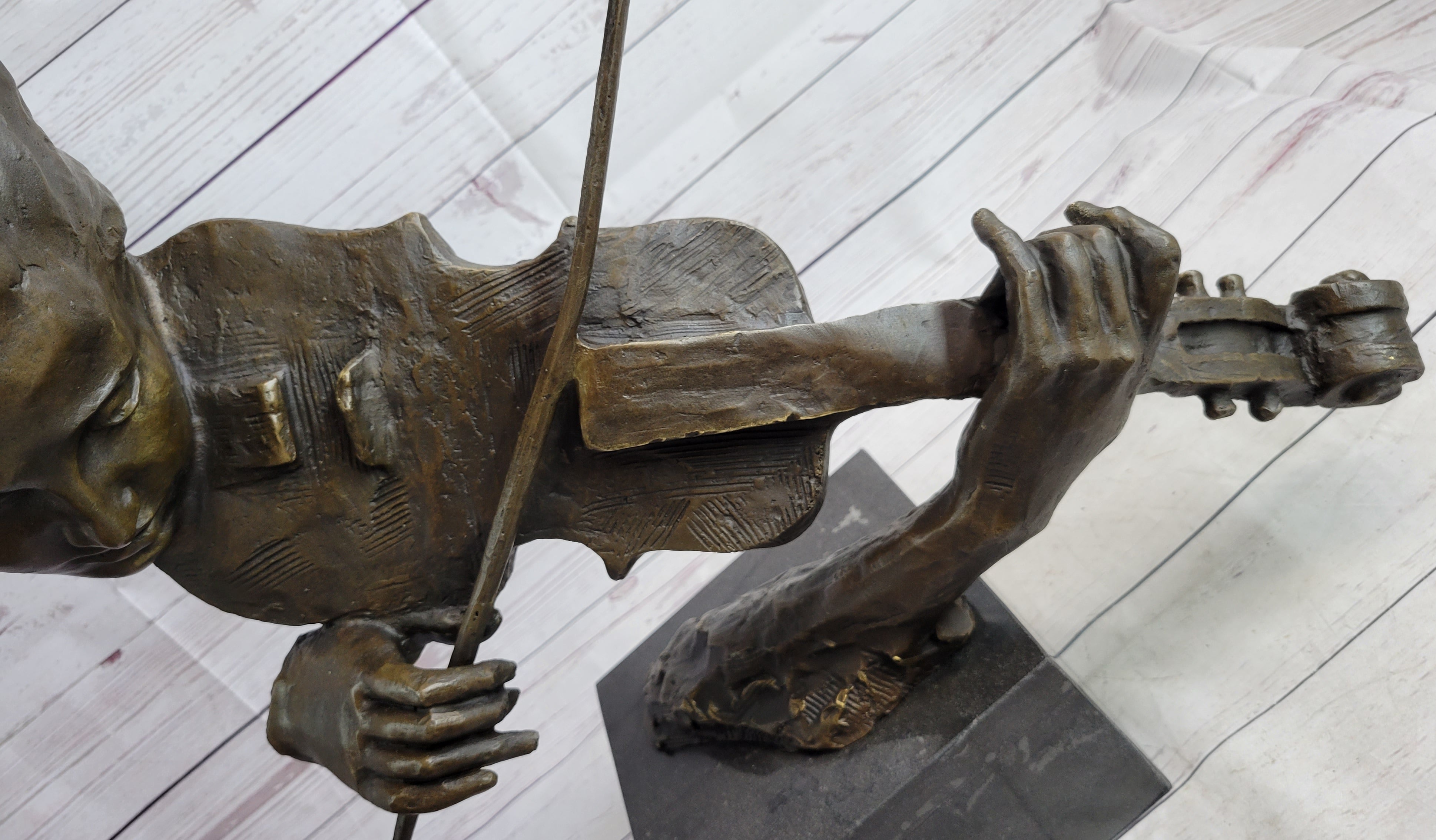 Abstract Modern Art Female Violin Player Bronze Marble Sculpture