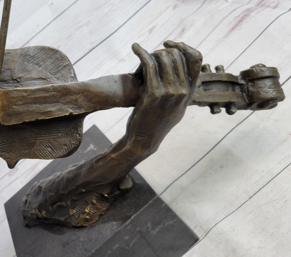 Abstract Modern Art Female Violin Player Bronze Marble Sculpture