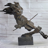 Abstract Modern Art Female Violin Player Bronze Marble Sculpture
