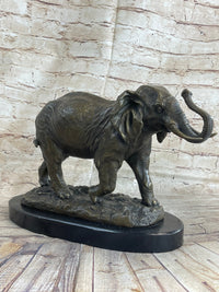 Cast Bronze Marble Elephant Safari Art Figure